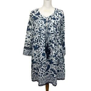 La Plage blue/white batik dress, coastal, beach, vacation, ethnic inspired